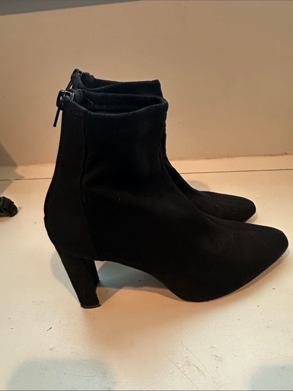 Classic Black Pointed Ankle Booties with Back Zip